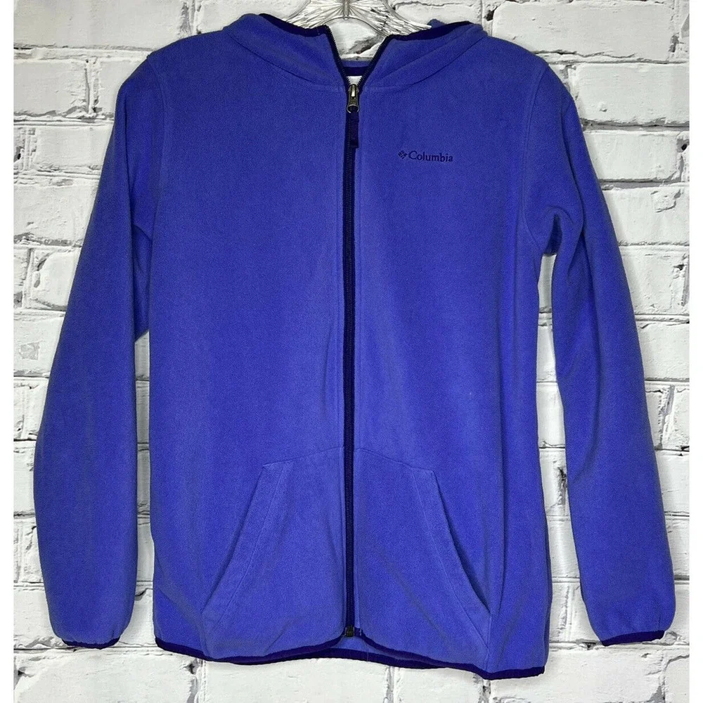 Columbia Girls Fleece Hoodie Jacket Youth Size L (14/16) Purple Blue Full Zip‎